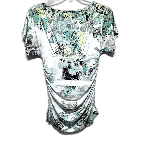 Byline Byer Blouse Short Sleeve Floral Watercolor Print White Womens sz Large - Picture 8 of 8